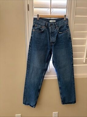 Topshop Men's Mid-Blue Relaxed Jeans